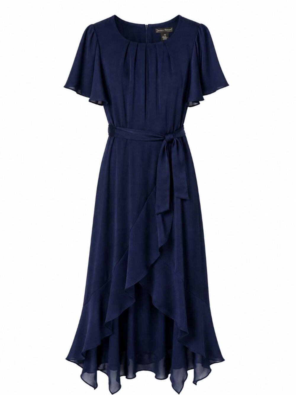 Jessica Howard NWT Navy Midi Dress Size 12 Flutter Sleeve Tie Waist Elegant